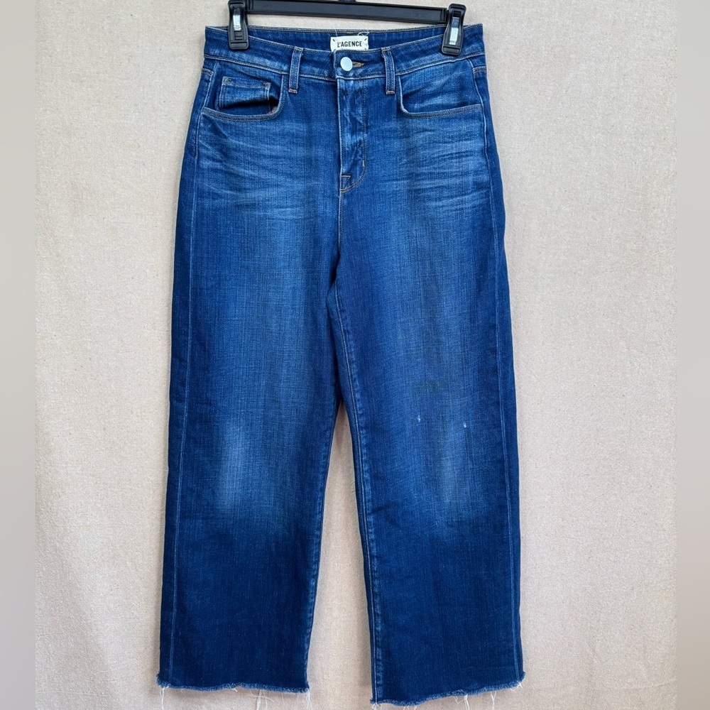 Lagence Women's Danica High-Rise Wide-Leg Jeans Size 27 Blue Wash Raw Hem